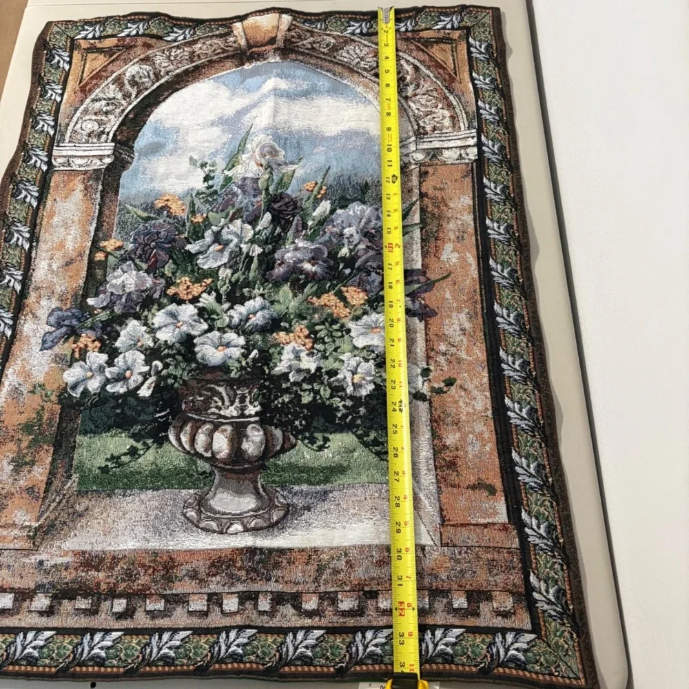 Sea Gull Floral Tapestry Wall Hanging Iris Flower Urn Archway Woven Art 34x26